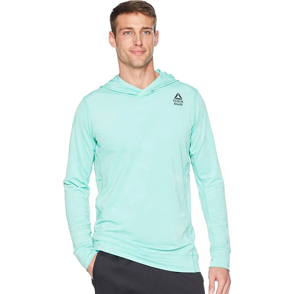 NEW $90 Reebok Crossfit Jacquard Hoodie Sweatshirt! Sm Turquoise Wicks Moisture